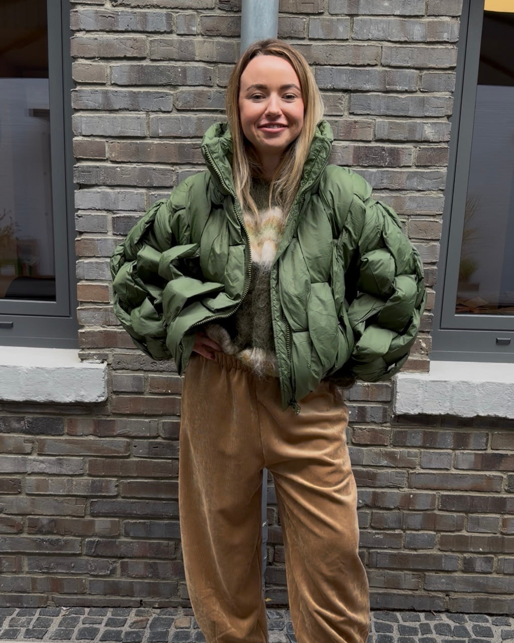 Pufferjacke 'Ge1flochten' grün