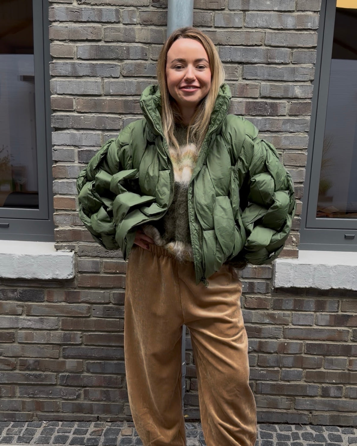 Pufferjacke 'Ge1flochten' grün