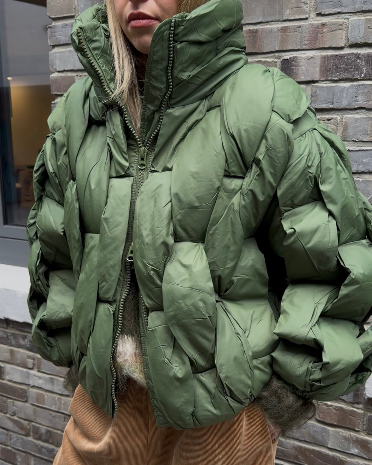 Pufferjacke 'Ge1flochten' grün