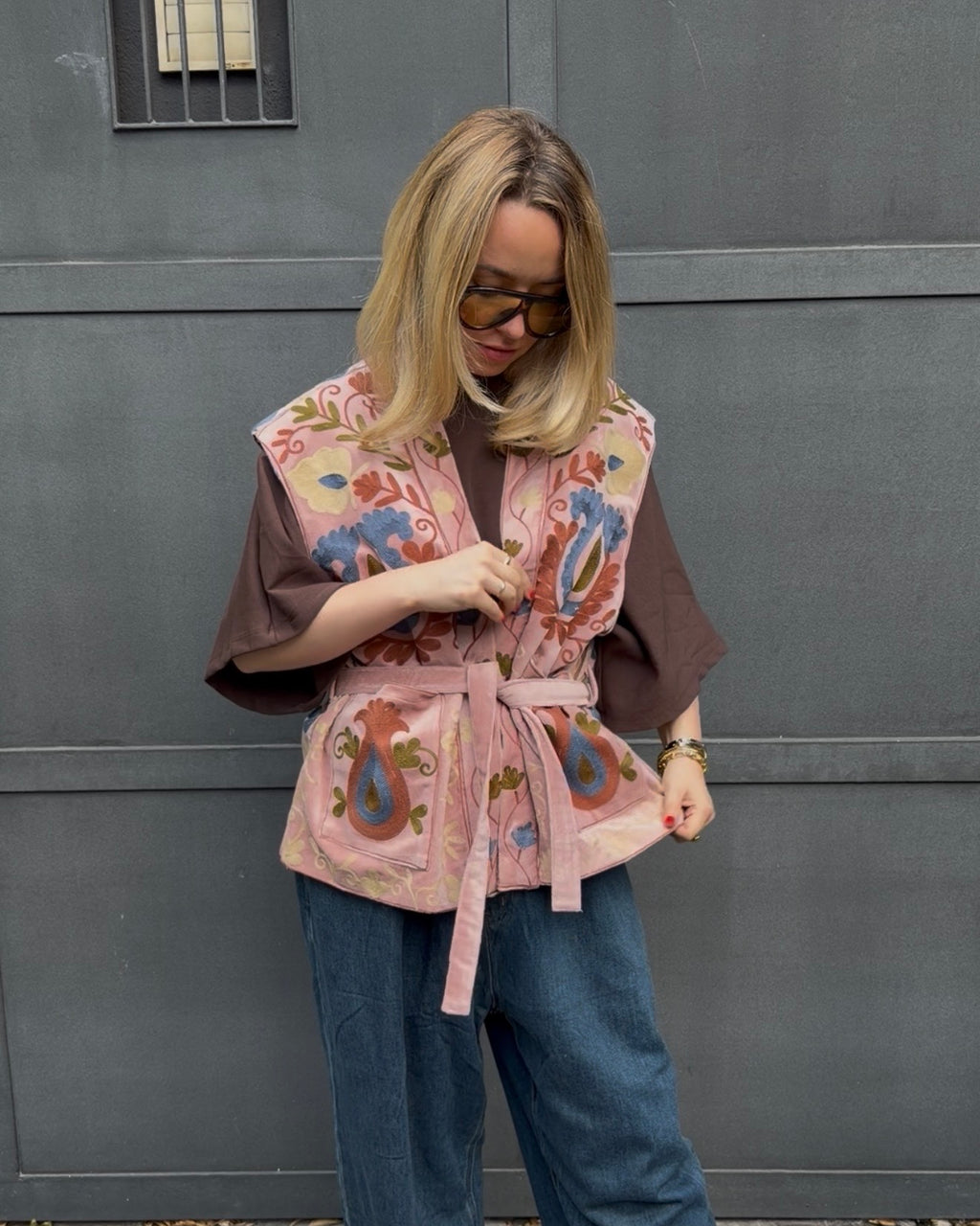 Samtweste 'Paisley' rosa