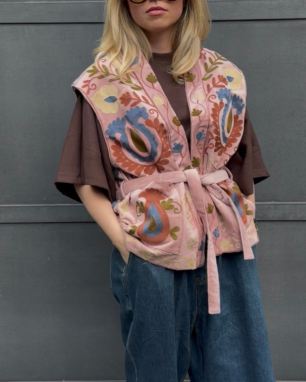 Samtweste 'Paisley' rosa