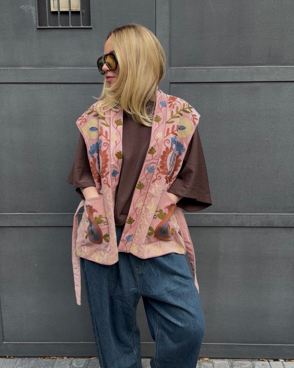 Samtweste 'Paisley' rosa