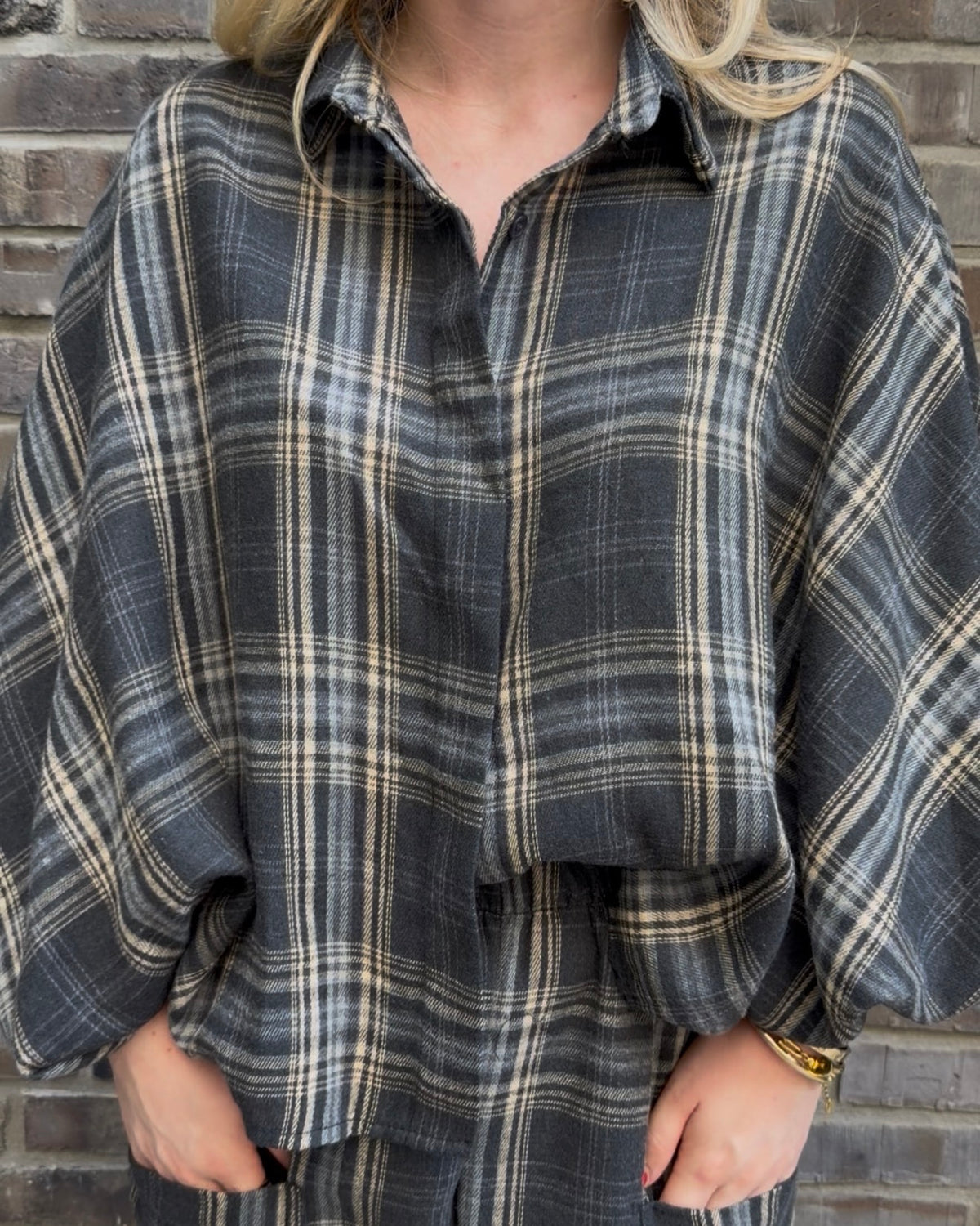 Bluse 'The Check' grau