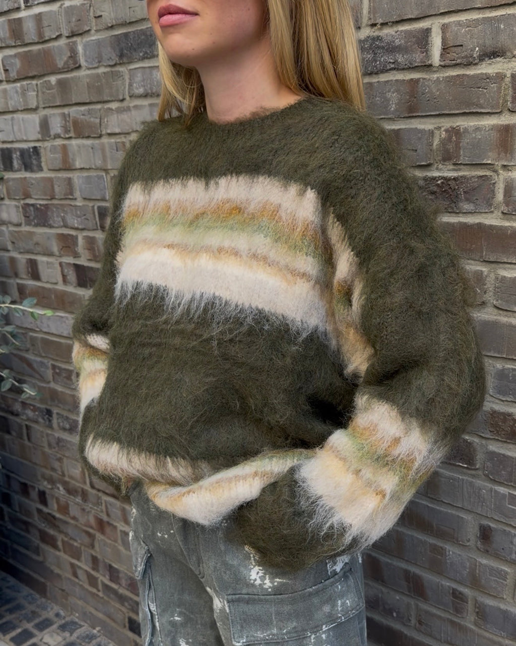 Strickpullover 'Fluffy' long oliv