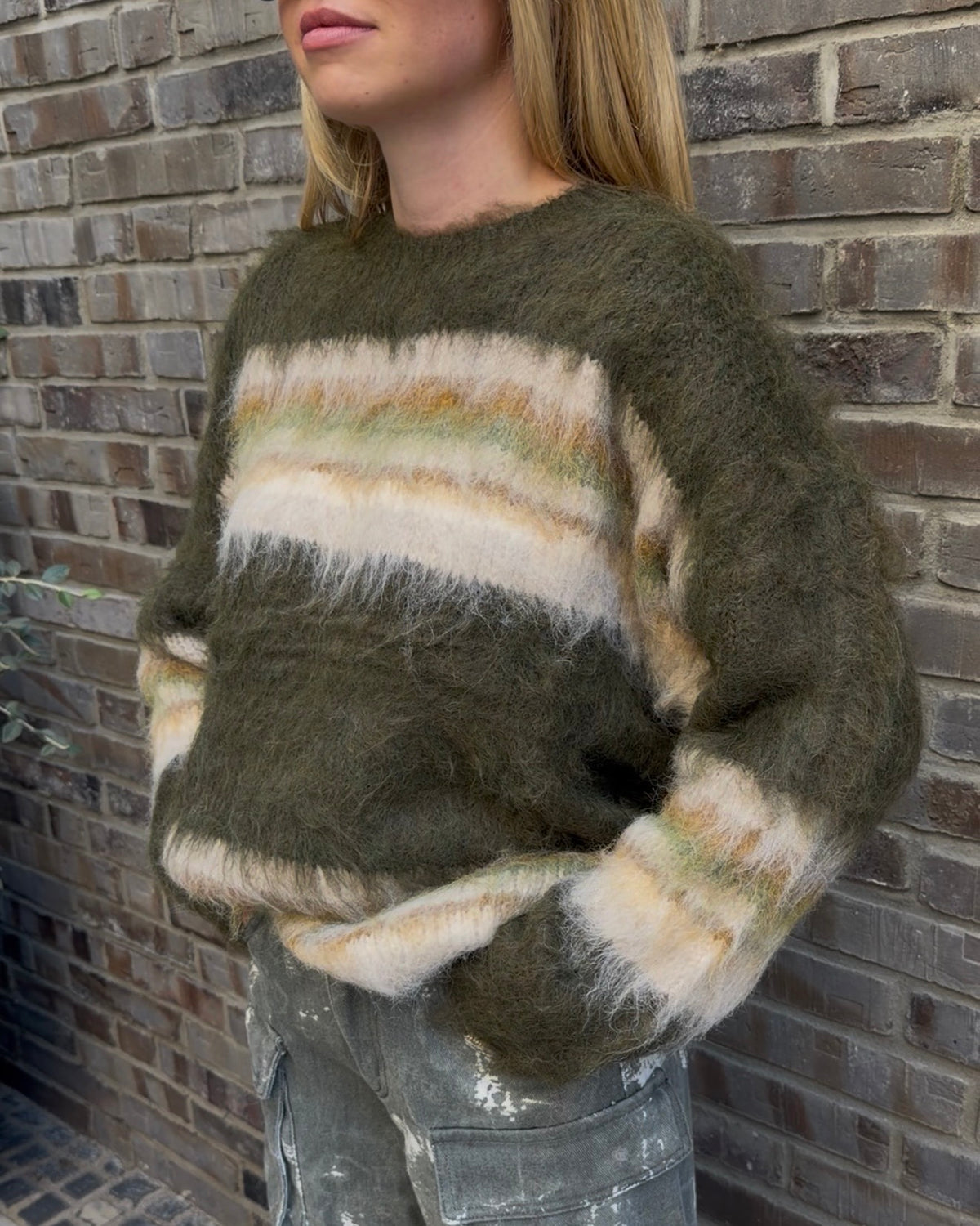 Strickpullover 'Fluffy' long oliv