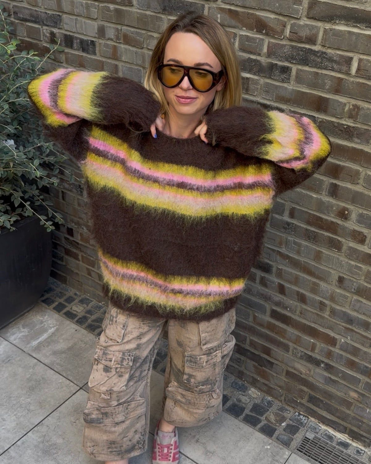 Strickpullover 'Fluffy' long braun