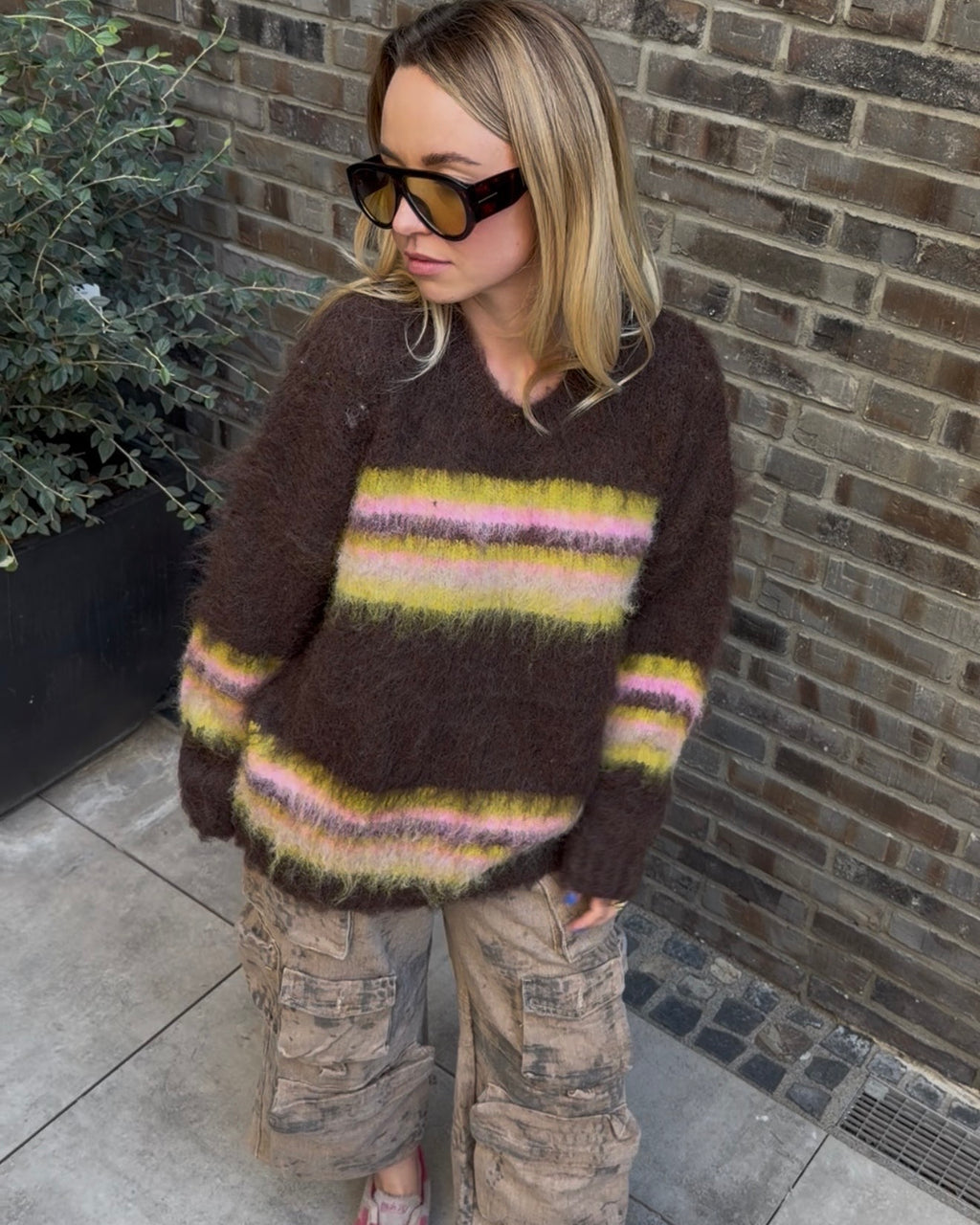 Strickpullover 'Fluffy' long braun