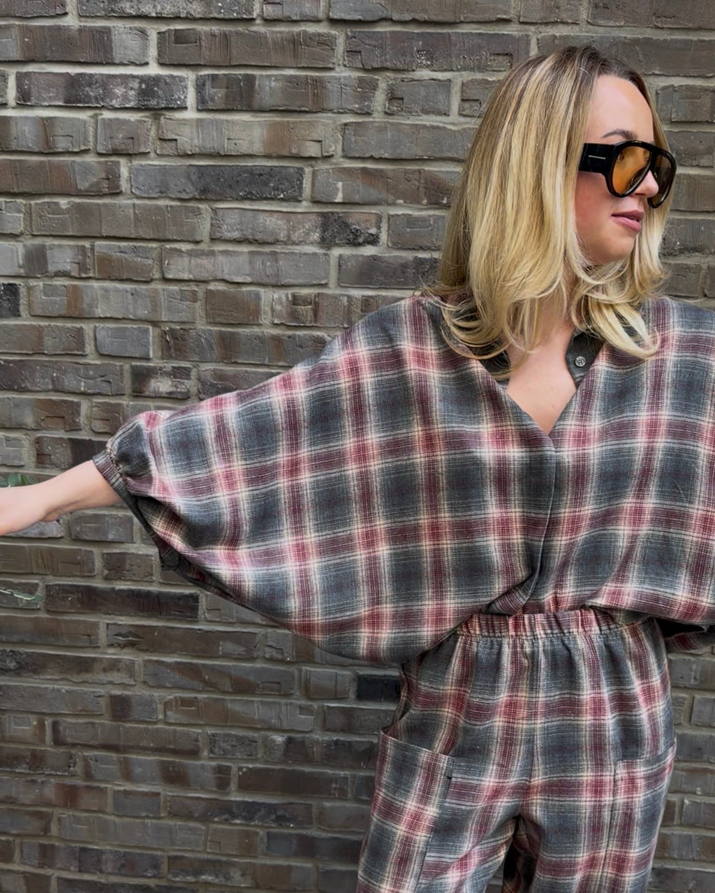 Bluse 'The Check' bordeaux